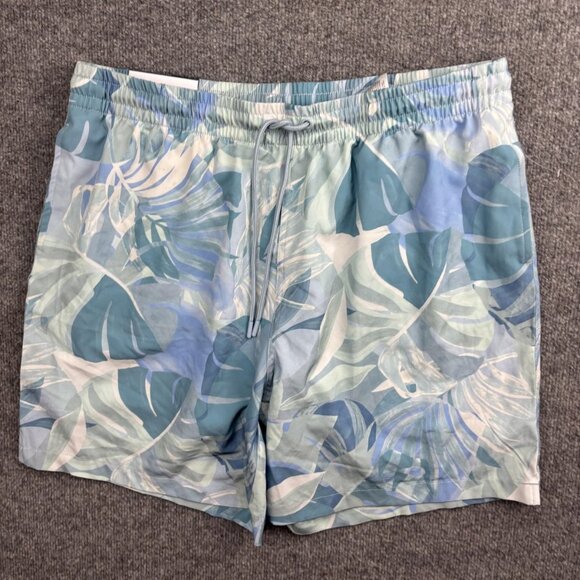 C&C California Shorts Mens XL Blue Green Tropical Leaf Swim Trunks Boardshorts - Picture 1 of 6